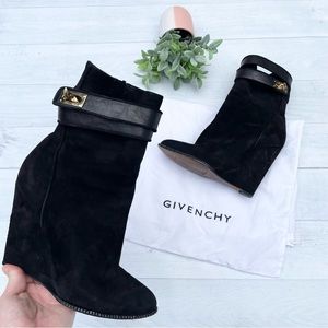 Givenchy Black Suede Wedge Ankle Bootie Size 9